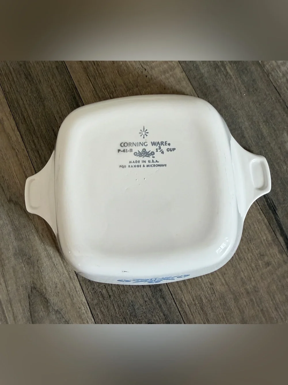 Corningware White Casserole Dish with Blue Floral Motif